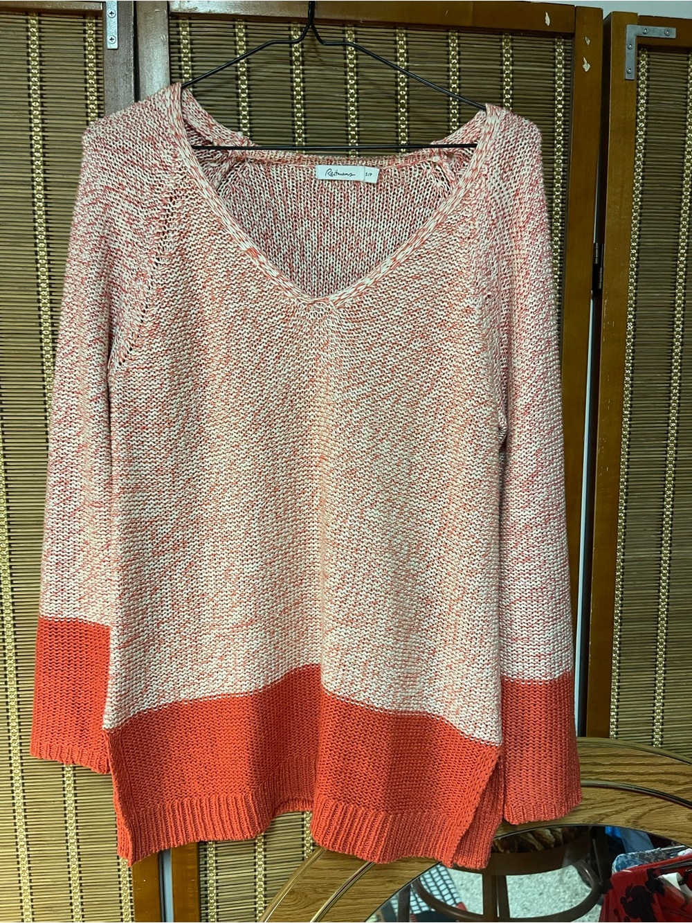 417. V-Neck Two-Tone Pink & Coral Knit Sweater - Picture 4 of 4
